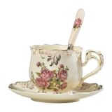 Conjunto De Xícaras E Pires De Chá Yolife Ceramic Ivory Vintage Rose 240