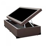 Cama Box Baú Blindado Solteirão King Design Sintético Marrom 96x203x41
