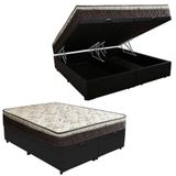 Cama Box Baú Queen Suede Bipartido + Colchão Elegance Ortopédico Espuma D33 Extra Firme 158x198x63 Preto