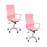 Kit 2 Cadeiras De Escritório Esteirinha Giratória Ergonômica Alta Rosa