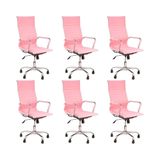 Kit 6 Cadeiras De Escritório Esteirinha Giratória Ergonômica Alta Rosa