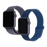 Kit Pulseira Double Para Apple Watch 42/44/45/46/49 Mm Cinza E Azul