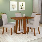 Conjunto Sala De Jantar Mesa Easy Pop 120x80cm Tampo Mdf Com 4 Cadeiras Linho Cinza/off White