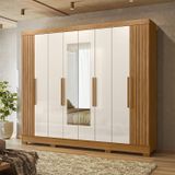 Guarda-roupa Casal Frisado 8 Portas 4 Gavetas Com Espelhos E Pés Diplomata Freijó/off White