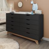 Cômoda Para Quarto Infantil 10 Gavetas 100% Mdf Alice Preto/ Freijó