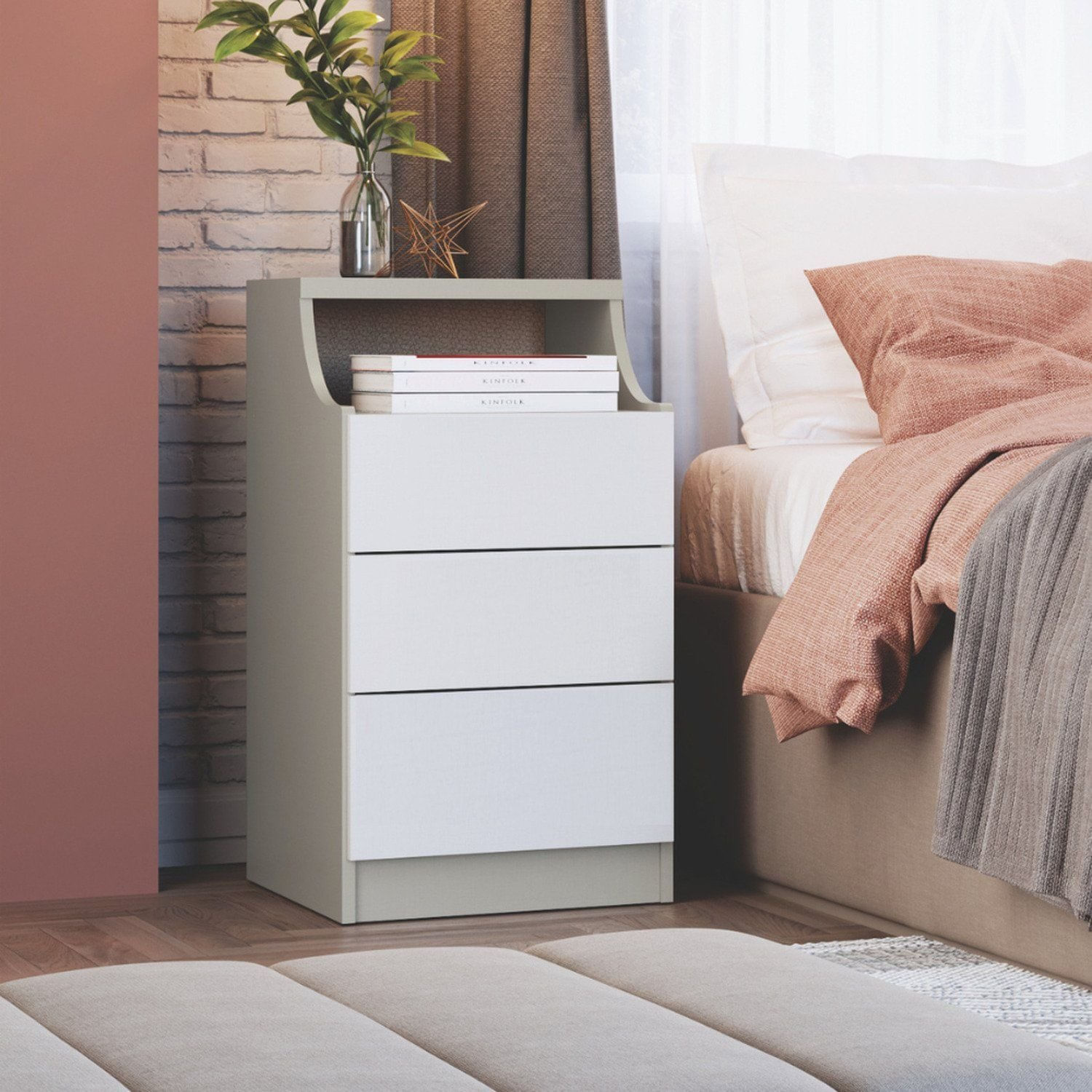 Mesa De Cabeceira 3 Gavetas Elegance Blanc