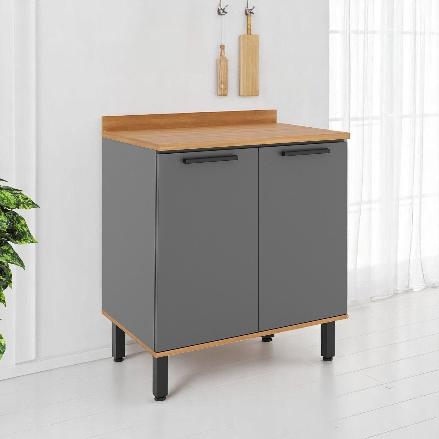 Balcão Para Cozinha 2 Portas Castanha Cinza / Freijó