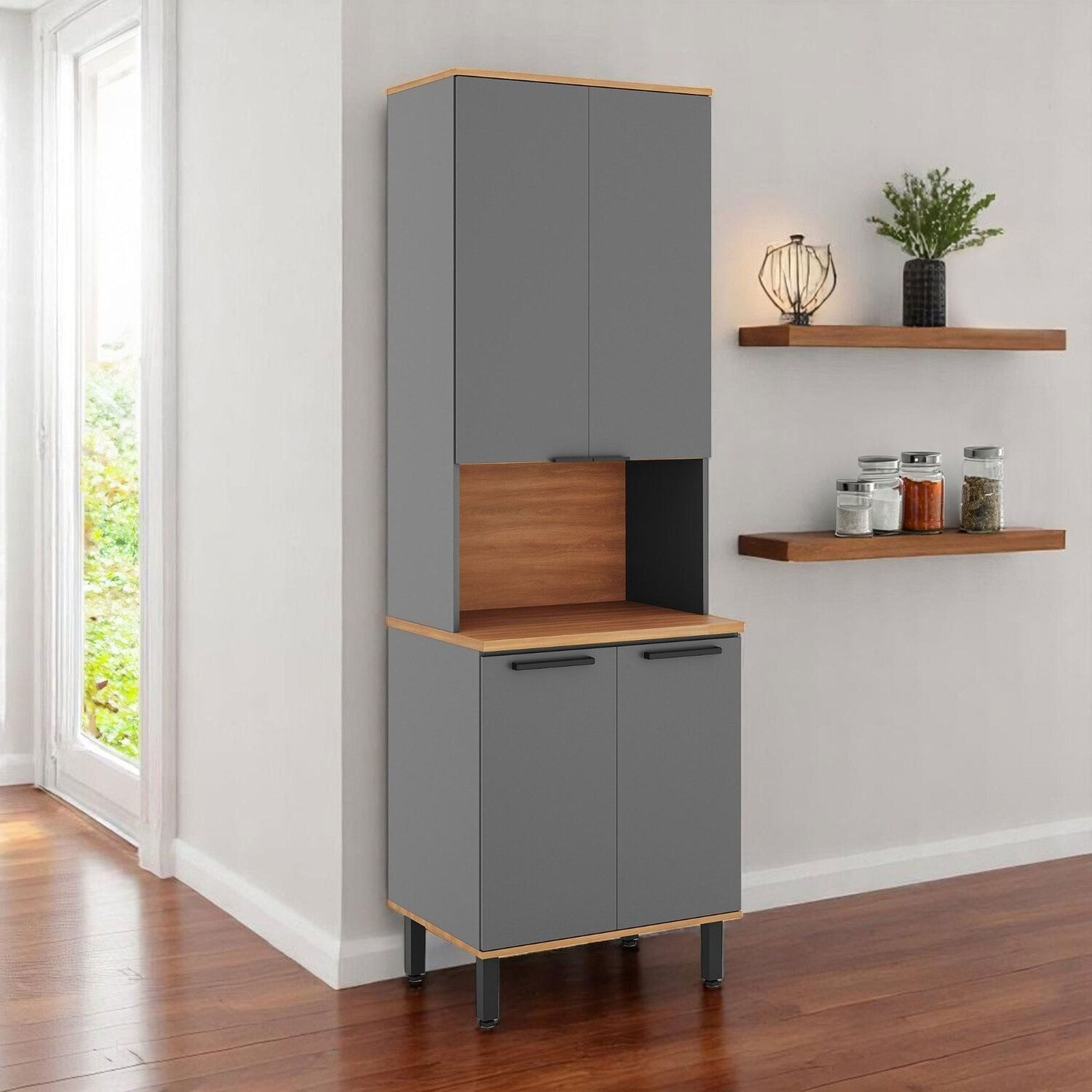 Paneleiro Para Cozinha 4 Portas Castanha Cinza / Freijó