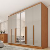 Guarda Roupa Casal 6 Portas 8 Gavetas Puxador Mdf 270cm Com Espelho Portugal Espresso Móveis Cinamomo / Off White