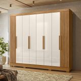 Guarda-roupa Casal Frisado 8 Portas 4 Gavetas E Pés Diplomata Freijó/off White