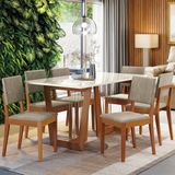 Conjunto Mesa Clara Com 6 Cadeiras Em Madeira Maciça Amendoa