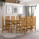 Conjunto Sala De Jantar Mesa Retangular 220cm Com 8 Cadeiras Em Madeira Maciça Creta Espresso Móveis Nogueira