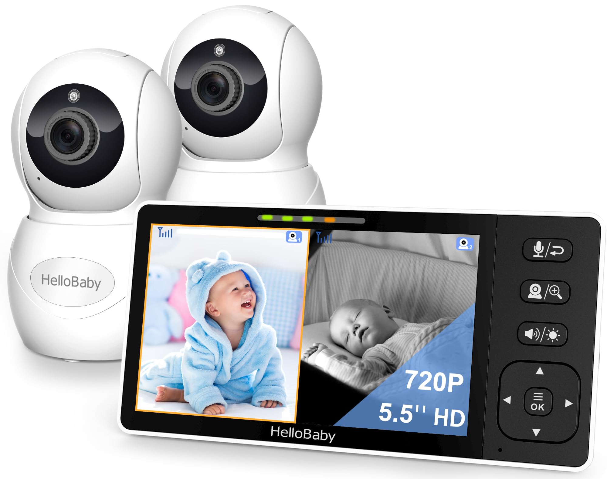 Monitor De Vídeo Para Bebês Hellobaby 720p 5.5 Hd Com 2 Câmeras