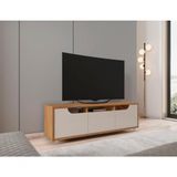 Rack Jersey 160cm C/ Gaveta 2 Portas E Prateleiras P/ Itens Sala De Estar Cedro Off White