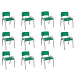 Kit 11 Cadeira Iso Infantil Creche, Escola Base Cinza Verde Escuro