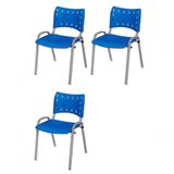 Cadeira Iso Base Cinza Escola, Escritório Azul - Kit 3 Un