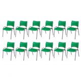 Cadeira Iso Base Cinza Escola, Escritório Verde Kit 12 Un