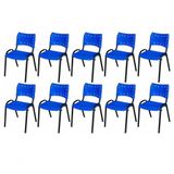 Cadeira Iso Base Preto Escola, Escritório Azul - Kit 10 Un