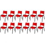 Cadeira Iso Base Preto Escola, Escritório Vermelho Kit 12 Un