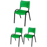 Cadeira Iso Base Preto Escola, Escritório Verde Kit 3 Un