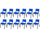 Cadeira Iso Base Preto Escola, Escritório Azul - Kit 12 Un