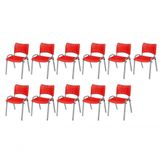 Cadeira Iso Base Cinza Escola, Escritório Vermelho Kit 11 Un