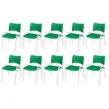 Cadeira Iso Base Branco Escola, Escritório Verde Kit 10 Un