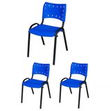Cadeira Iso Base Preto Escola, Escritório Azul - Kit 3 Un