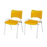 Cadeira Iso Base Branco Escola, Escritório Amarelo Kit 2 Un
