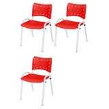 Cadeira Iso Base Branco Escola, Escritório Vermelho Kit 3 Un