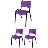 Cadeira Iso Base Preto Escola, Escritório Violeta - Kit 3 Un