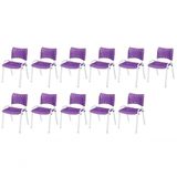 Cadeira Iso Base Branco Escola, Escritório Violeta Kit 11 Un