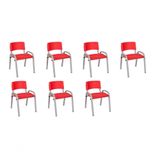 Kit 7 Cadeira Iso Infantil Creche, Escola Base Cinza Vermelho