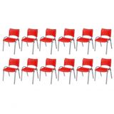 Cadeira Iso Base Cinza Escola, Escritório Vermelho Kit 12 Un
