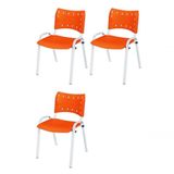 Cadeira Iso Base Branco Escola, Escritório Laranja Kit 3 Un