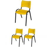 Cadeira Iso Base Preto Escola, Escritório Amarelo - Kit 3 Un
