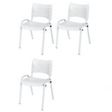 Cadeira Iso Base Branco Escola, Escritório Branco - Kit 3 Un