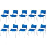 Cadeira Iso Base Branco Escola, Escritório Azul Kit 10 Un