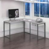 Mesa Home Office Escrivaninha L Industriale Cinza Com Gaveteiro