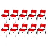 Cadeira Iso Base Preto Escola, Escritório Vermelho Kit 10 Un