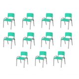 Kit 11 Cadeira Iso Infantil Creche, Escola Base Cinza Verde Água
