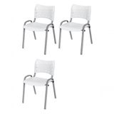 Cadeira Iso Base Cinza Escola, Escritório Branco - Kit 3 Un