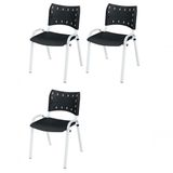 Cadeira Iso Base Branco Escola, Escritório Preto - Kit 3 Un