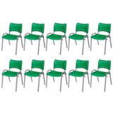 Cadeira Iso Base Cinza Escola, Escritório Verde Kit 10 Un