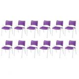 Cadeira Iso Base Branco Escola, Escritório Violeta Kit 12 Un