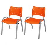 Cadeira Iso Base Cinza Escola, Escritório Laranja - Kit 2 Un