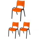 Cadeira Iso Base Preto Escola, Escritório Laranja - Kit 3 Un