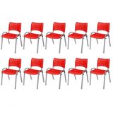 Cadeira Iso Base Cinza Escola, Escritório Vermelho Kit 10 Un