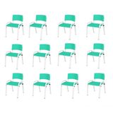 Kit 12 Cadeira Iso Infantil Creche, Escola Base Branco Verde Água