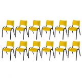 Cadeira Iso Base Preto Escola, Escritório Amarelo - Kit 12 Un